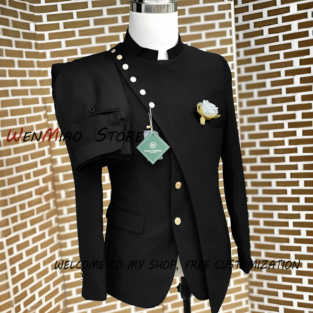 Navy Blue Men\'s Suit Single Breasted Blazer 2-piece Set Wedding Groom Tuxedo Indian Style Clothing XS-5XL Custome