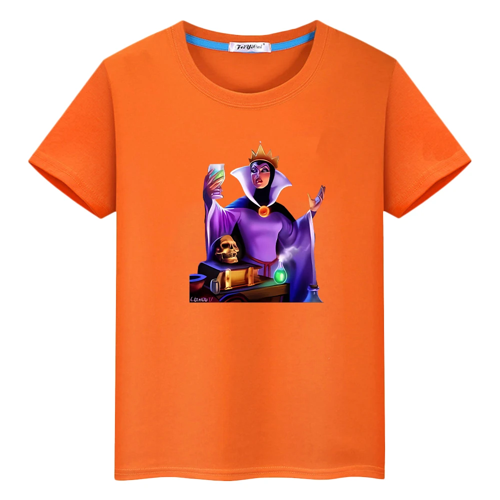

Evil Queen Mys print t shirt for kids boy 10years 100%Cotton cartoon Tees Halloween Anime Tops Cute Short y2k kids clothes girls