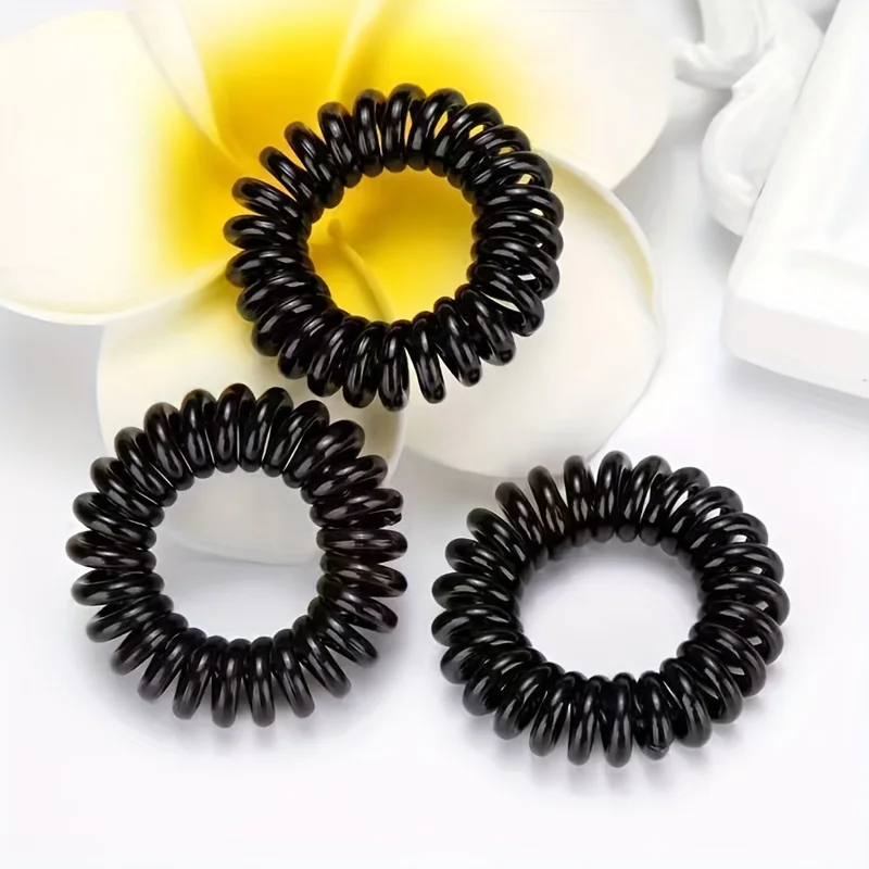 Phone line hair loop, black female seamless hair rope, high elasticity, simple solid color, hair tie, small leather cover, wire