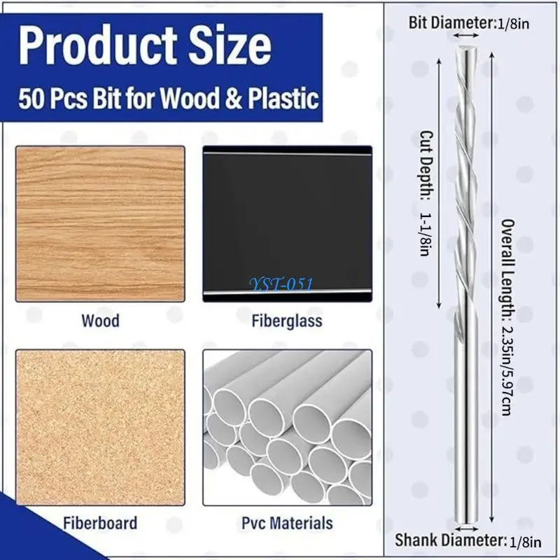 E15A شامل 50 قطعة 1/8inch مجموعة الحفر مجموعة لأداة مهام النجارة الخشبية
