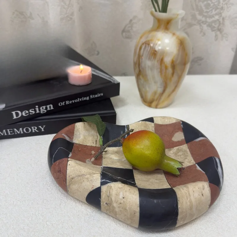 Luxury Natural Marble Mosaic Jewelry Tray Ins Style Desktop Storage Organizer Home Decor