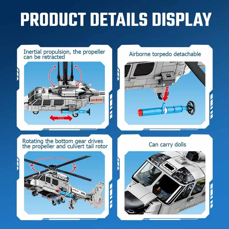 SEMBO-décennie s de construction d\'assemblage d\'hélicoptère embarqué Z-9, MOC, avion, soldats, briques modèles, jouets pour enfants, cadeaux de