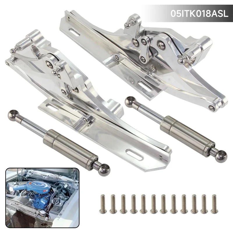 Silver Left and Right Billet Hood Hinge Kit Pair  Side For Ford Mustang 1971-1973 4.1L 5.0L 5.8L 7.0L L6 V8