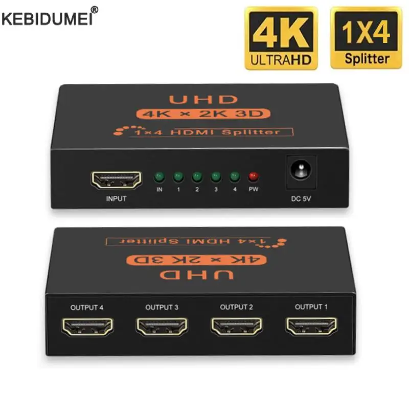 4K HDMI Splitter 1080P Dual Display Converter with Power for HDTV DVD PS3/4 Xbox HDMI-compatible Switch Switcher