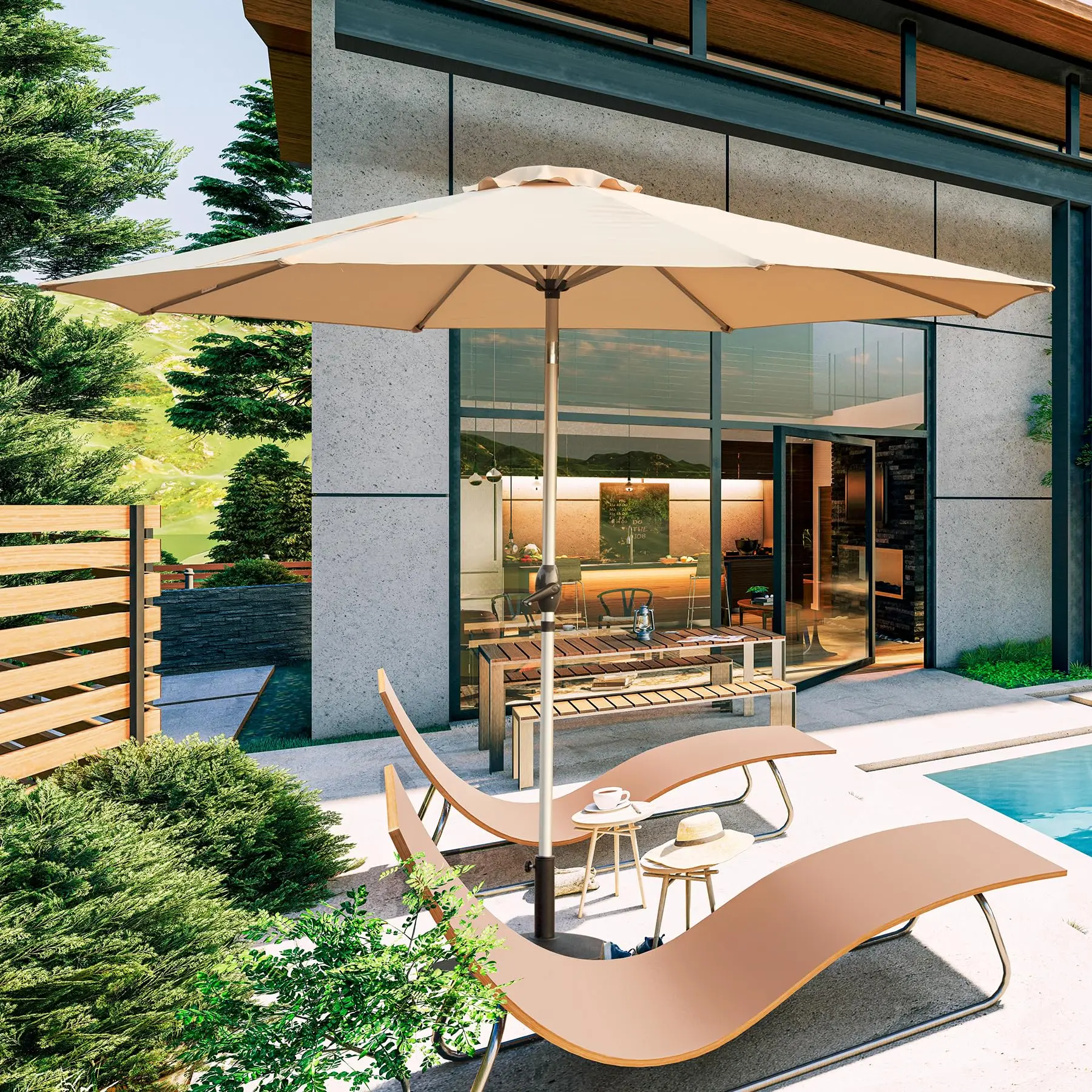 

！@Outdoor Table Umbrella With 8 Ribs Push Button Tilt Crank UV Protection Market Sun Umbrella for Beach Use