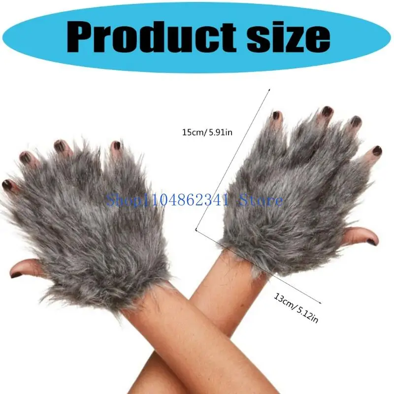5asd Furry Faux Furs Animal Foxes Paws Fingerless Mittens Halloween Cosplay Costume Accessories Cats Paws Gloves Fursuit