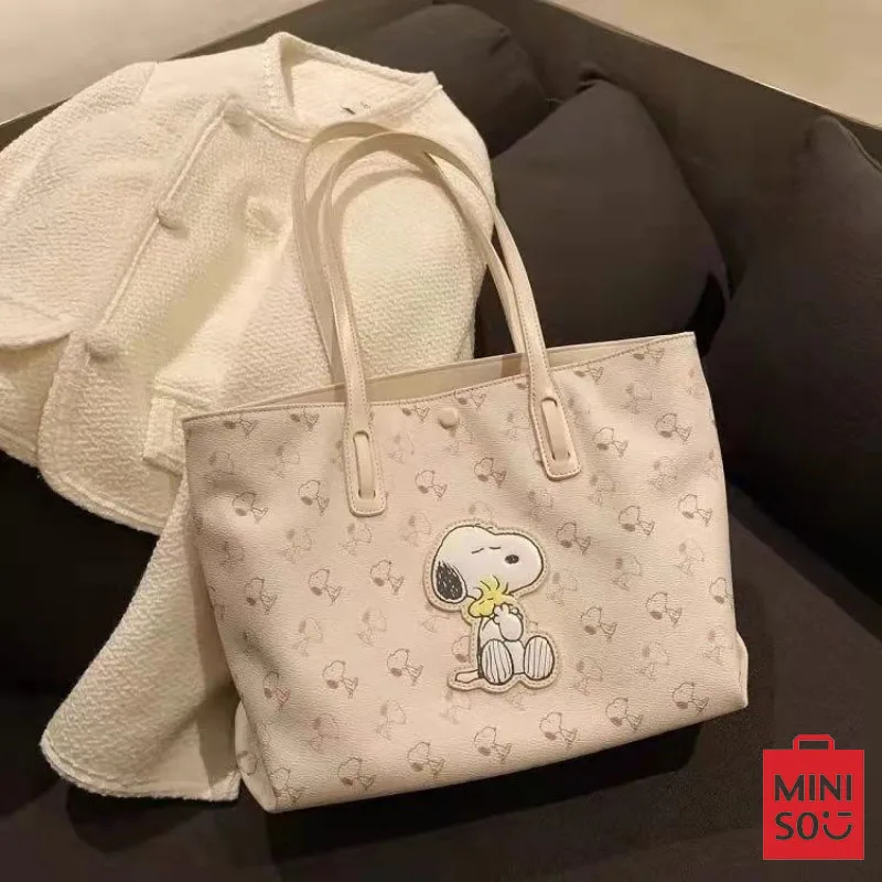 MINISO Snoopy Printed Single Shoulder Tote Bag For Women New Style Handbag With Large Capacity For Commuting To Work School