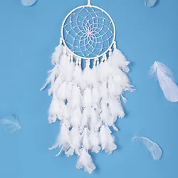 Hand-woven White Feather Dreamcatcher Wind Chimes Bedroom Hanging Ornaments Creative Birthday Festival Gifts Home Decor Crafts