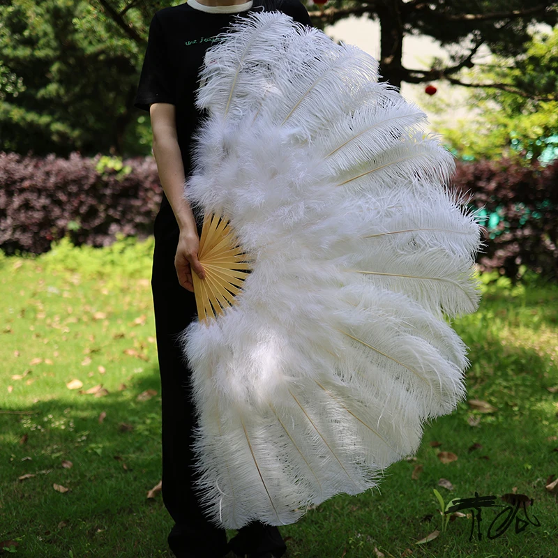 

1&2pcs Big White Ostrich Feather Fan Belly Dance Show fans Halloween Party Wedding Stage Props Handheld Fluffy Turkey Plumes Fan