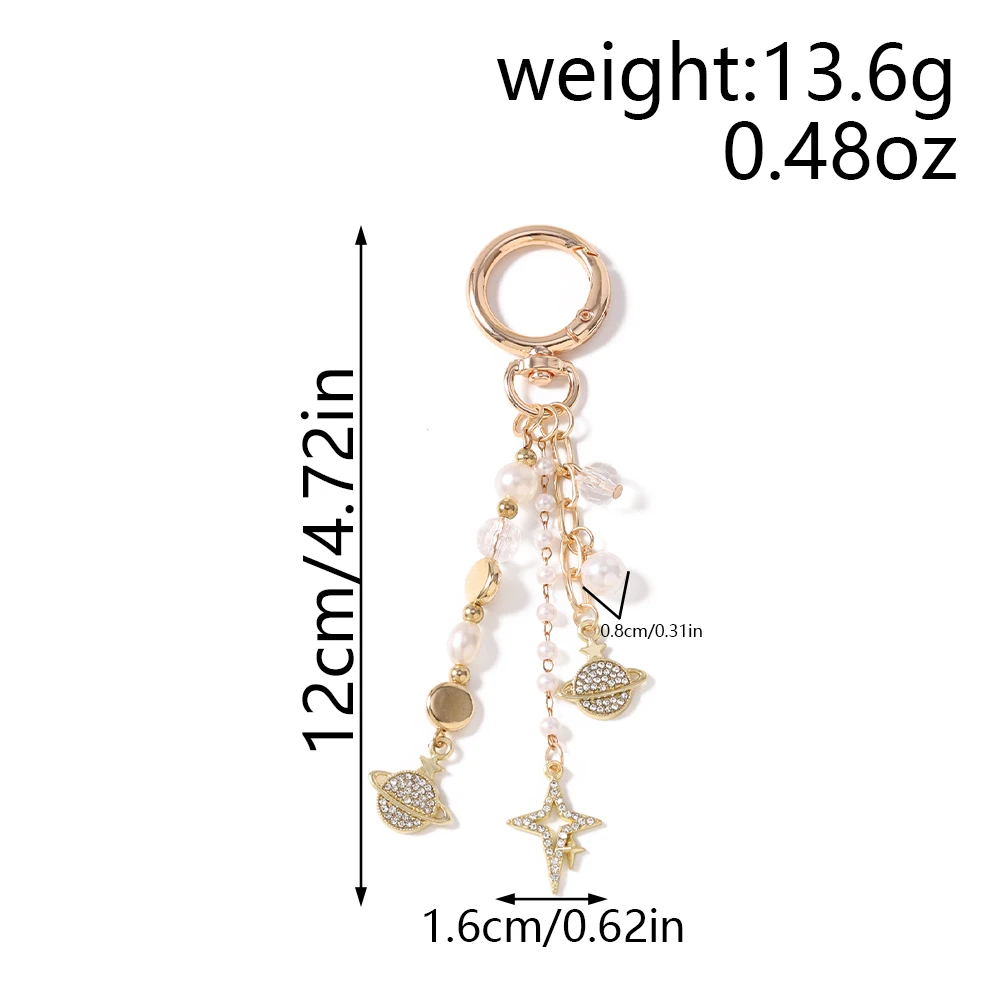 Aihua Niedlicher Kristall-Stern Schlüsselanhänger Perlen-Eiffelturm Schlüsselring Anhänger für Frauen Mädchen Handtaschen-Deko Charms DIY Schmuck – Detail 9