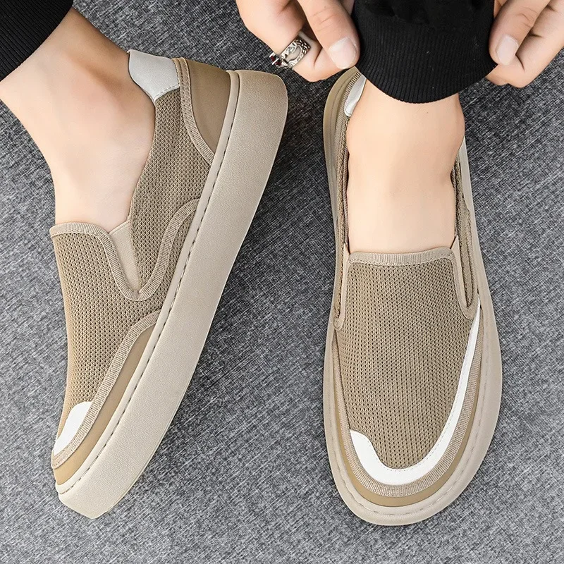 Men Slip On Loafers Breathable Mesh Casual Shoes Thick Platform Sole Lightweight Non Slip Shoes Sport Outdoor Footwear Plus Size