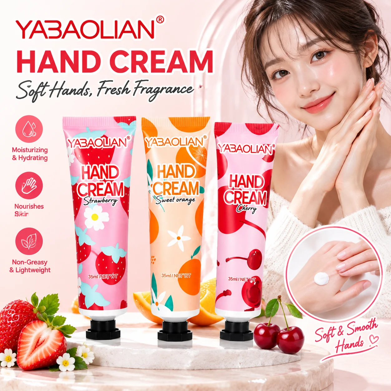 Fruity Hand Cream Moisturizing Nourishing Non-Greasy Hand Lotion Anti Dry Crack Travel Size