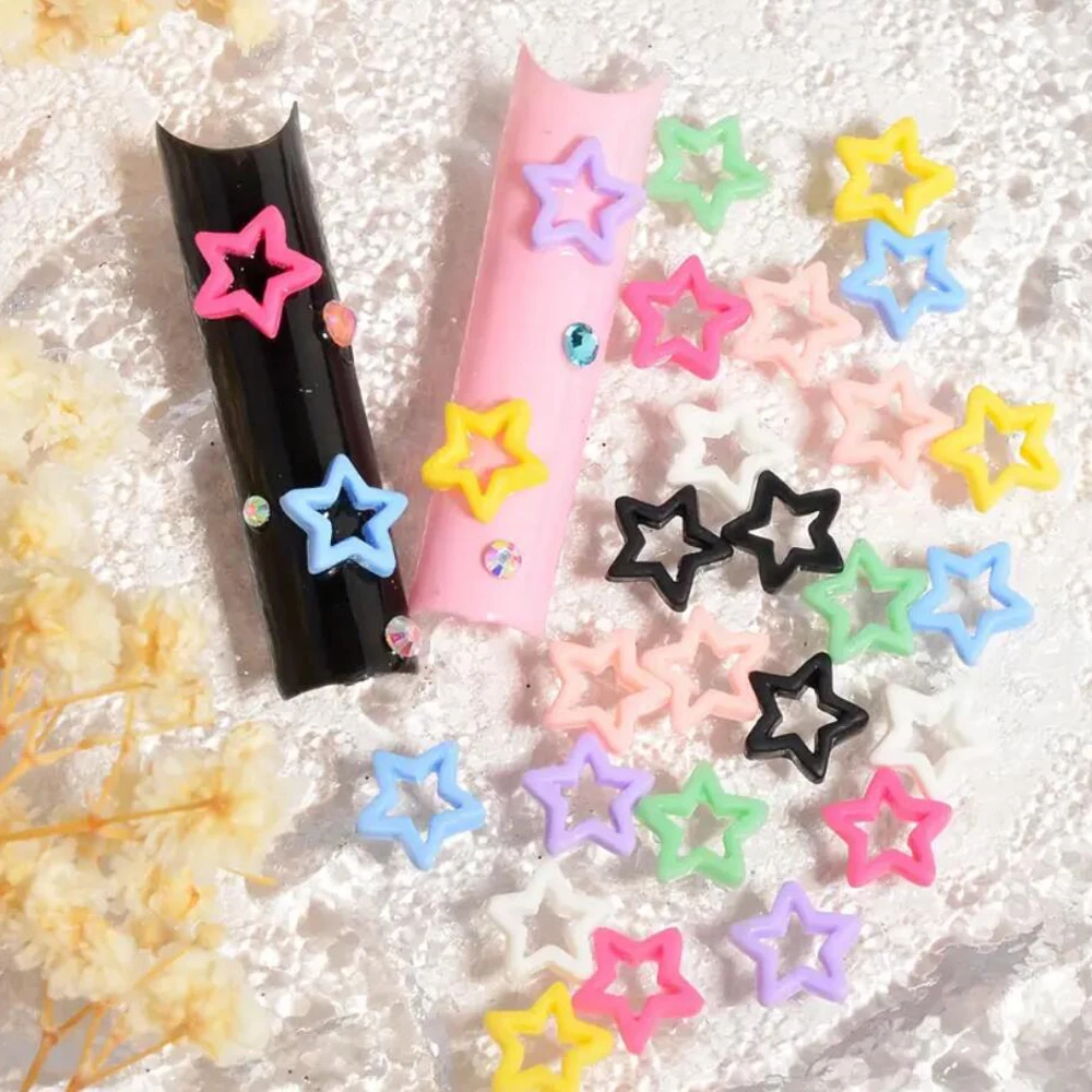 50個入り マカロン ホロースター＆ハート ネイルチャーム ドーパミンミックスカラー レジンネイルアートアクセサリー マニキュアクラフト ジュエリー製作用