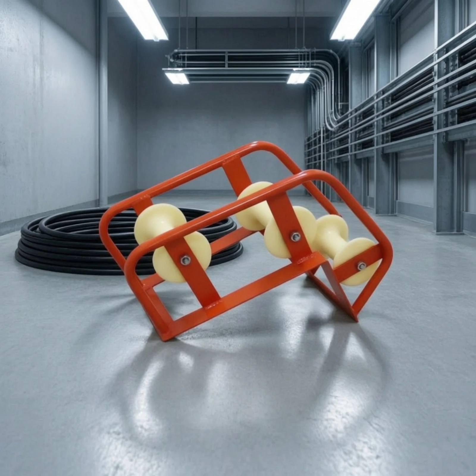 Cable Laying Pulley Arched Cable Guide with Three Rollers Wire Guide Roller Metal Sheave Red for Electricians
