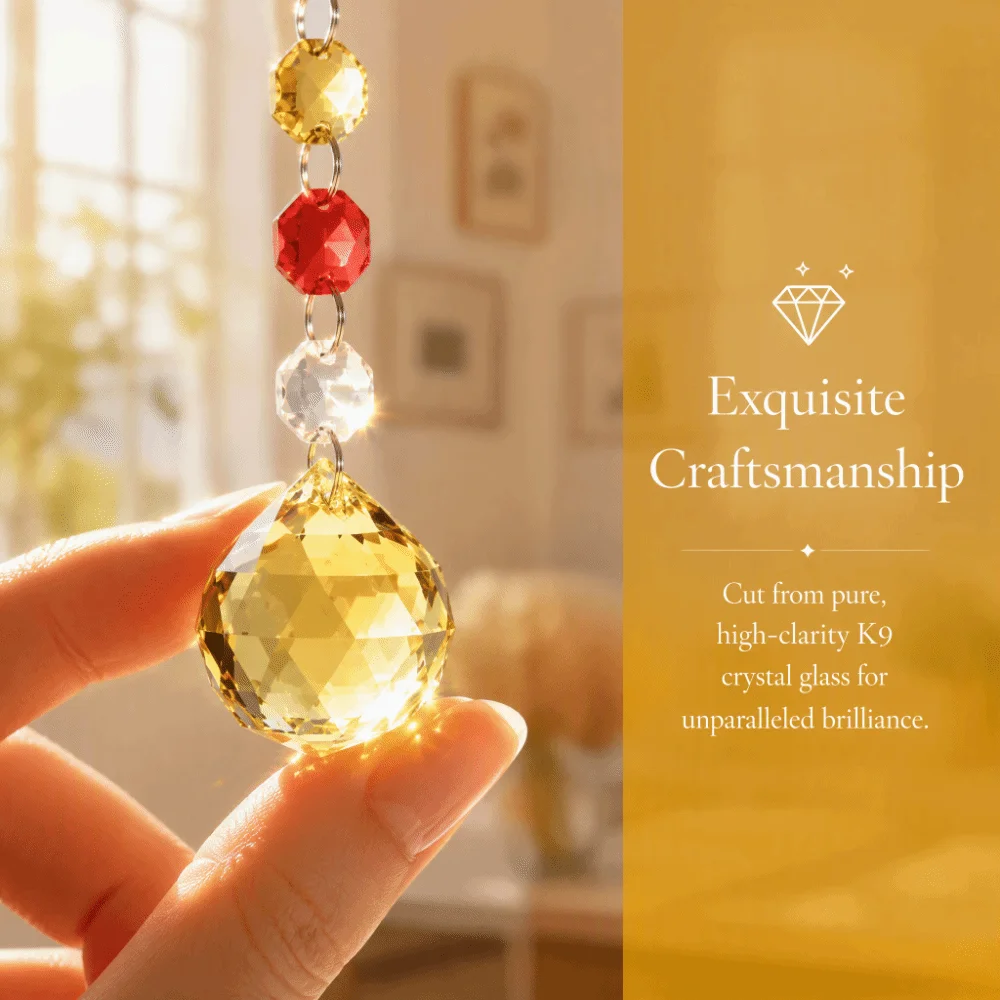 Colorful Crystal Rainbow Suncatcher Handmade Prisms Hanging Decor Hanging Pendant Decoration Yellow Color Window Crystal Decor