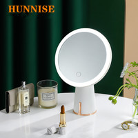 Green and White USB Rechargeable Portable Compact LED Vanity Mirror with Touch Screen Dimming Makeup Mirror for Bathroom/room