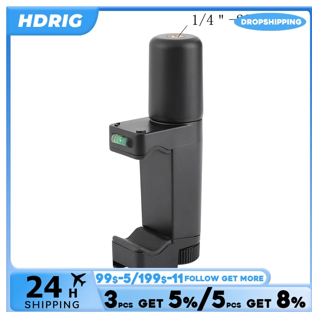 HDRIG Pro-empuñadura de vídeo para Smartphone, montaje de zapata fría, nivel gradiente, tornillos de rosca de 1/4 "y ancho entre 55mm y 95mm