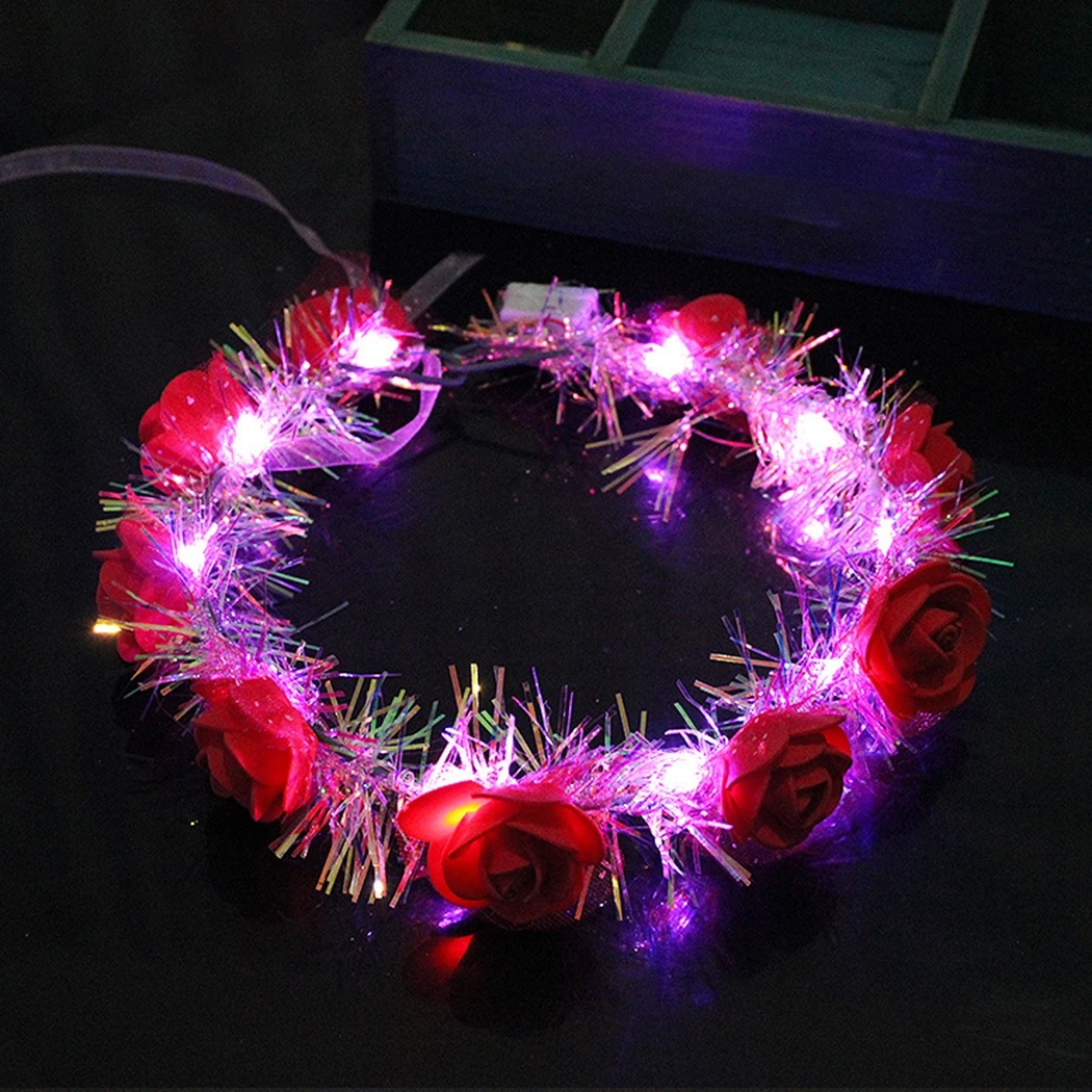 10PCS LED Flower Crown Fairy 14-LED Light Up Hair Wreath Party Floral Headpiece Hair Band Birthday Wedding Luminous Headband