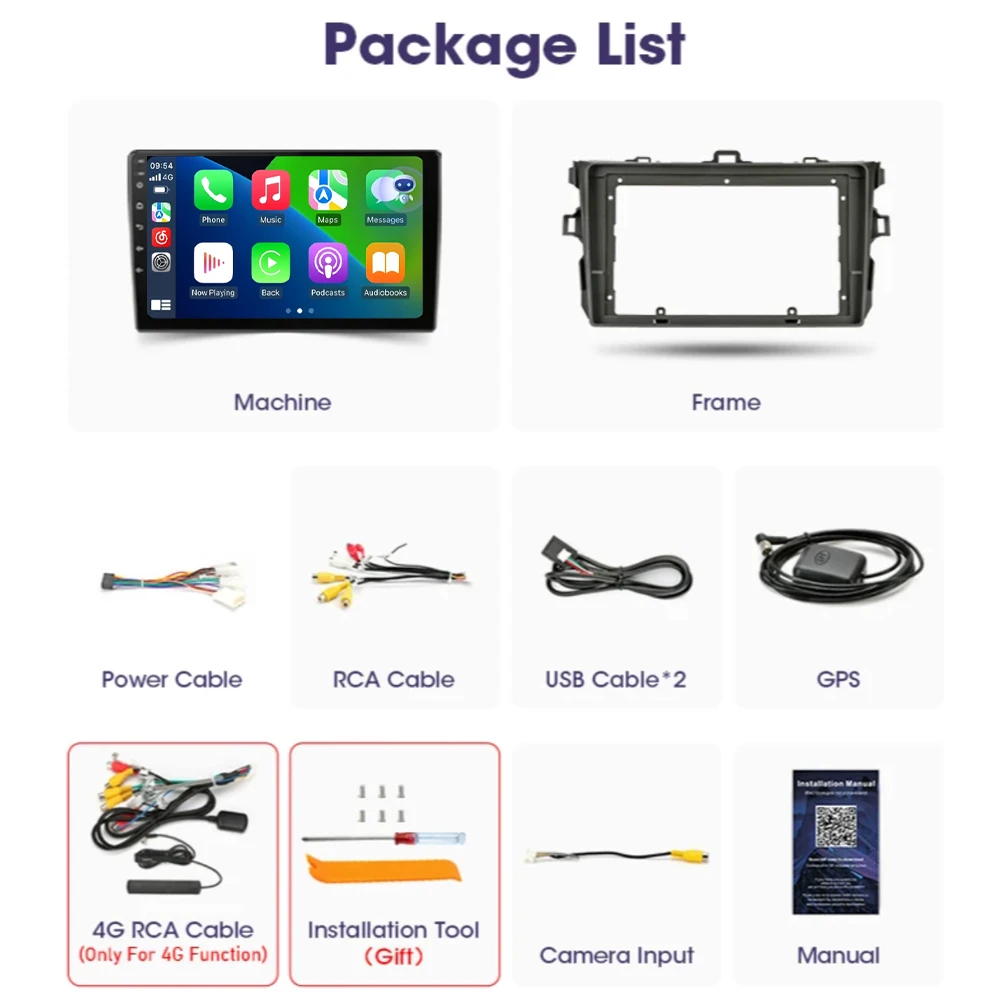 Android 15 Carplay 2din Car Radio For Toyota Corolla E140/150 2007 - 2013 4G GPS Multimedia video Player Stereo WIFI+4G