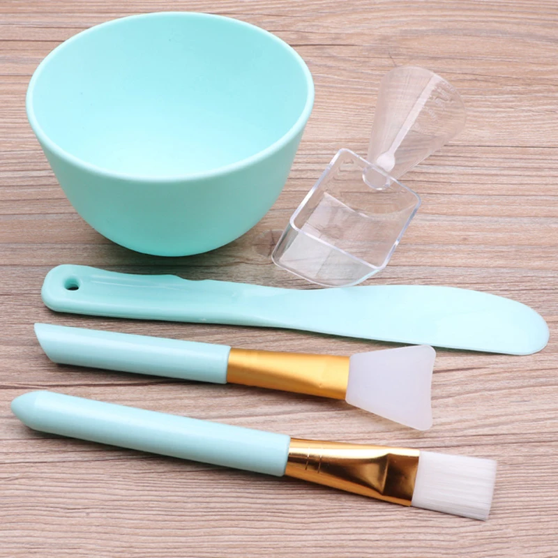 DIY Facial Mask Bowl and Brush Set Soft Glue 5-Piece Set Silicone Home Made Diaphragm Regulating Bowl Spa Beauty Tools