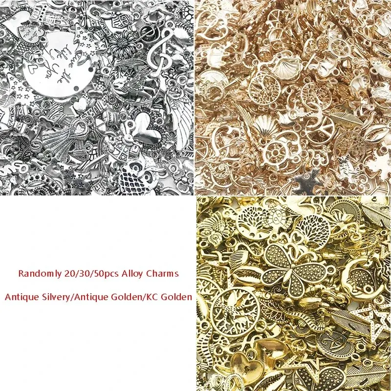 RANDOM !!! 50pcs Antique Silver-Color/Antique Gold-Color/Gold-Color Zinc Alloy Charms for DIY Making Jewelry Accessories