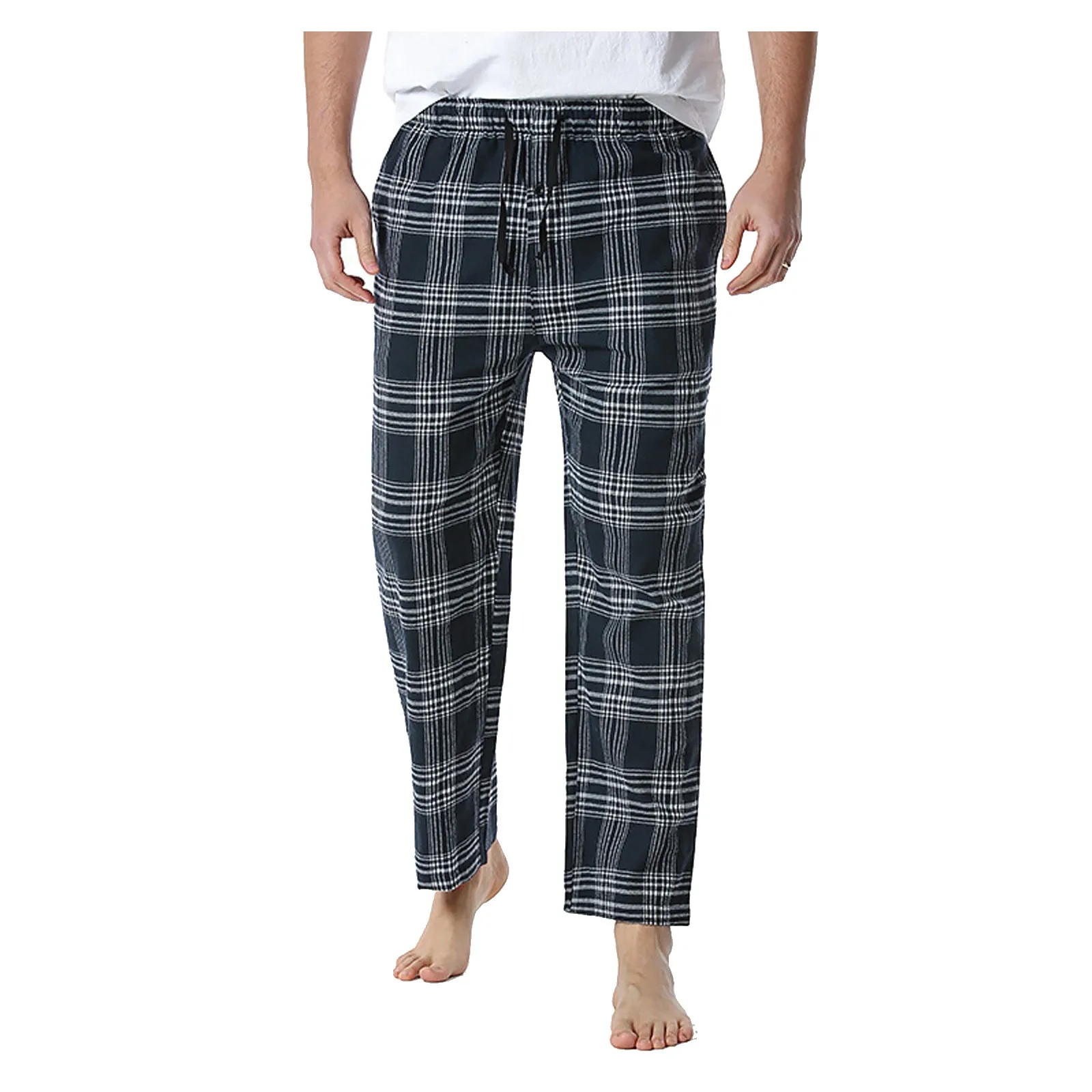 Male Pajama Pants Plaid Pants Lightweight Mid Waist Sleep Pant With Big Pockets