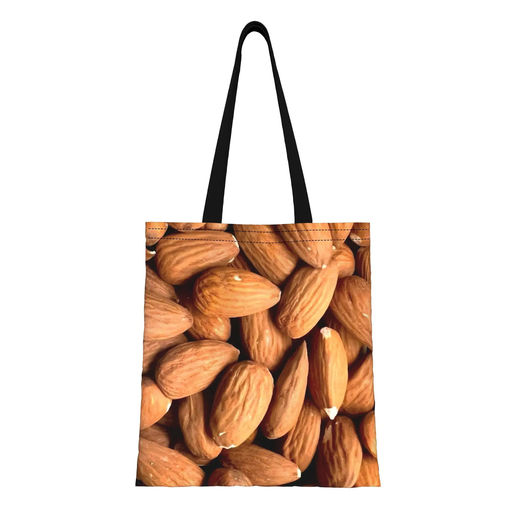 Bolsa de tela con estampado de almendras en primer plano, perfecta para ir de compras, bolsos de mano para mujer