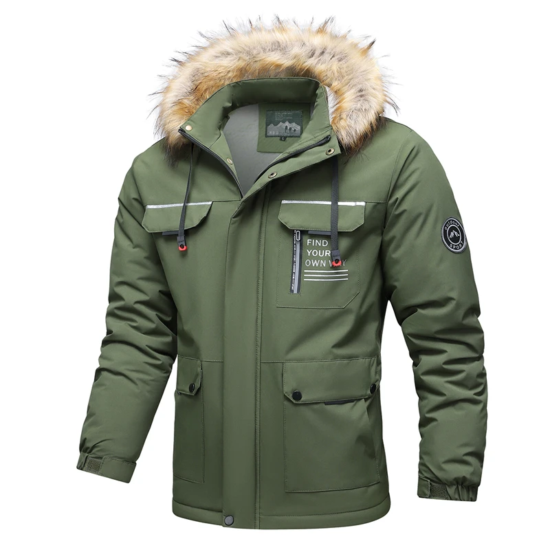 Manteau à col en fourrure à capuche imperméable pour hommes, veste décontractée, coupe-vent, style travail, camping en plein air, printemps, automne, nouvelle mode