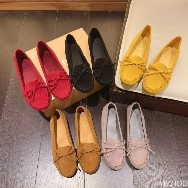 รองเท้าผู้หญิงแฟชั่นฤดูใบไม้ผลิและฤดูใบไม้ร่วง พื้นนุ่มกันลื่น สวมใส่สบาย ดีไซน์โบว์ผีเสื้อ หัวตื้น