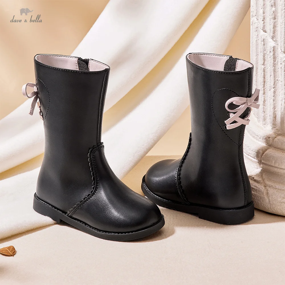 

Dave Bella/сапоги для девочек, зимняя модная черная кожаная обувь, непромокаемые детские толстые плюшевые высокие роскошные ботинки, детская обувь DB4253776
