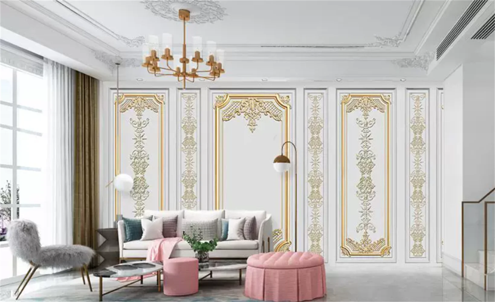French Style Light Luxury Gypsum Wall Panel European Luxury Relief Pattern Custom Whole House Painting Decor