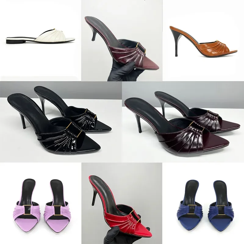 

Big Size Eu44 Slippers For Women Babylone Mules Summer Leather Mules Designer Sandals Open Toe High Heels Fashion Party Dress Sh