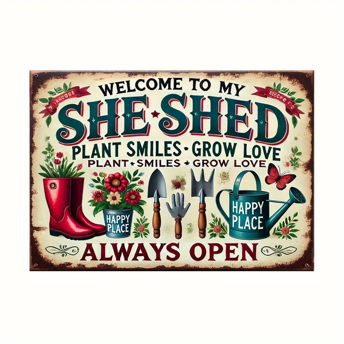 لافتة حديقة كونتري فينتاج معدنية مع أدوات وأنماط ملونة لا يتطلب مصدر طاقة مناسب لـ Indo