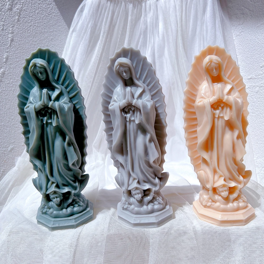 Classic Figure Homyl Virgin Mary Statue Lady Sculpture Silicone Mould Catholic Blessed Virgin Mother Mary Figurine Candle Mold - Image 3