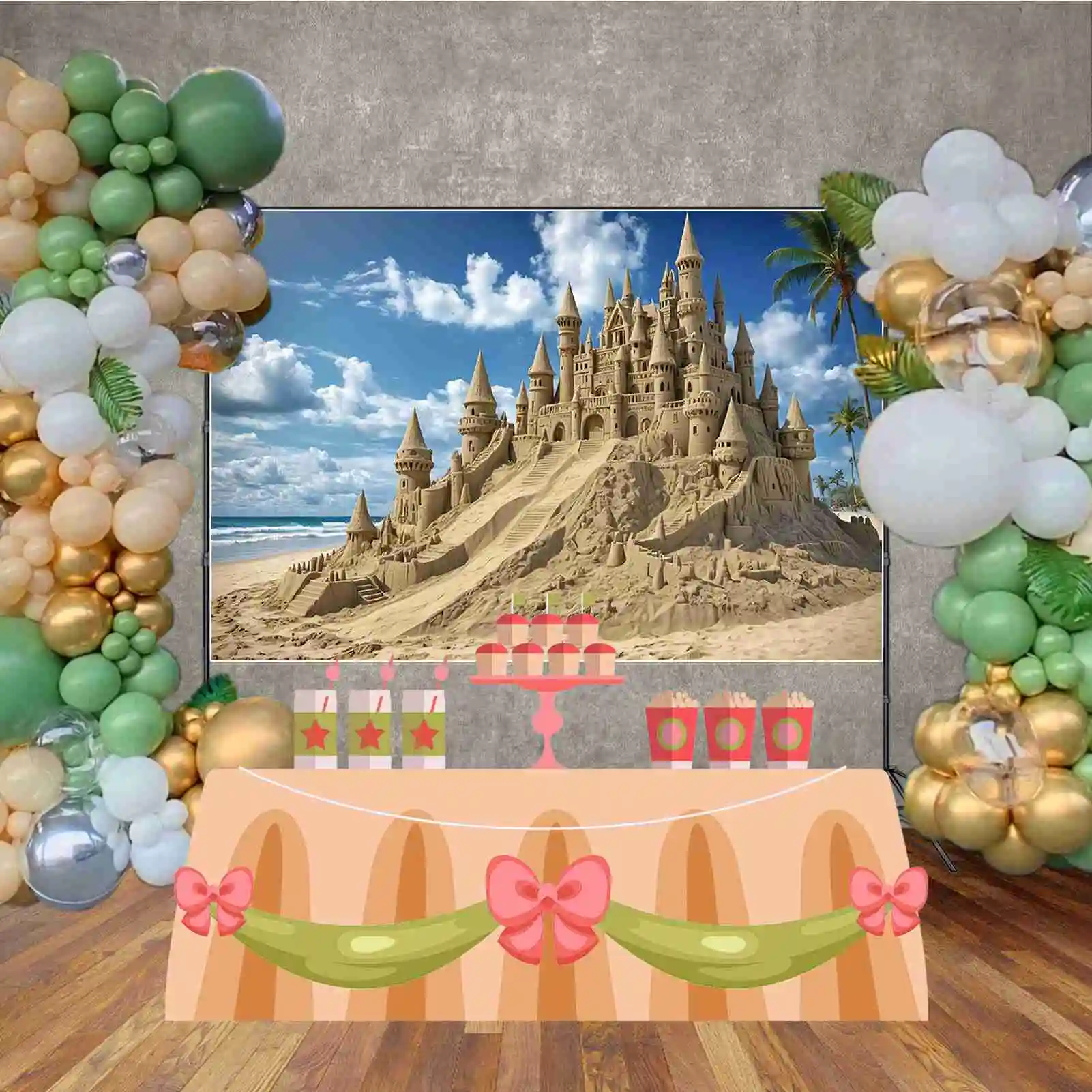 خلفيات شاطئ MOON.QG-Castle ، خلفيات أرضية رملية استوائية للمحيط للأطفال ، دعامات مخصصة للحفلات ، عيد ميلاد سنة واحدة