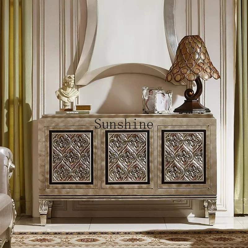 

European porch partition storage retro shoe cabinet foyer post-modern living room solid wood decoration