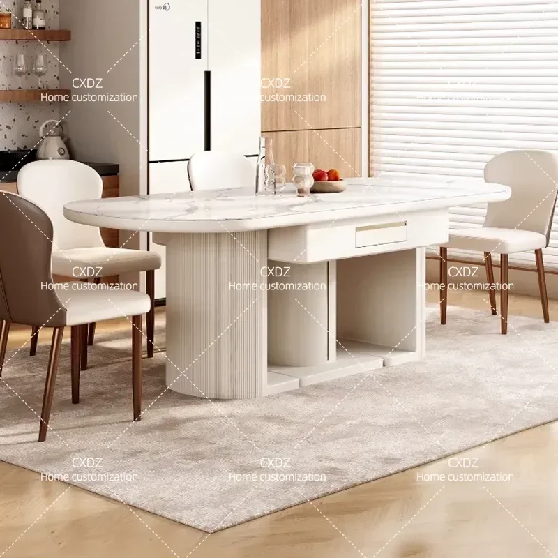 Oval Multi-functional Automatic Mahjong Table Rock Slab Dining Table Integrated Dual-purpose Household Small Apartment Modern