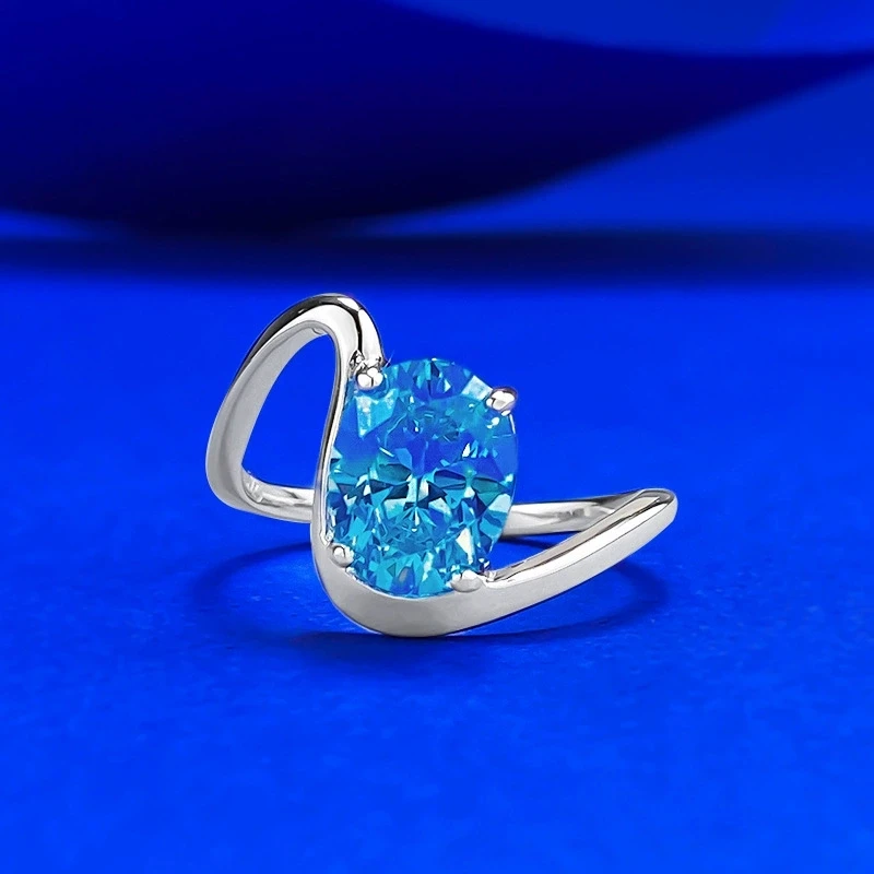 

S925 Silver Wave Sea Blue Gemstone 2-carat Ring