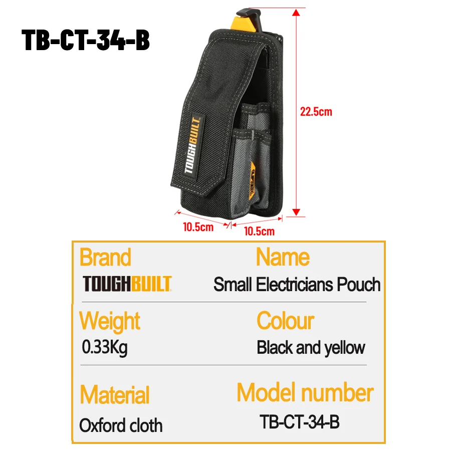 ToughBuilt TB-CT-34-B ClipTech Meter/Tester Pouch, Belt Tool Pouch Small Electricians Pouch Black