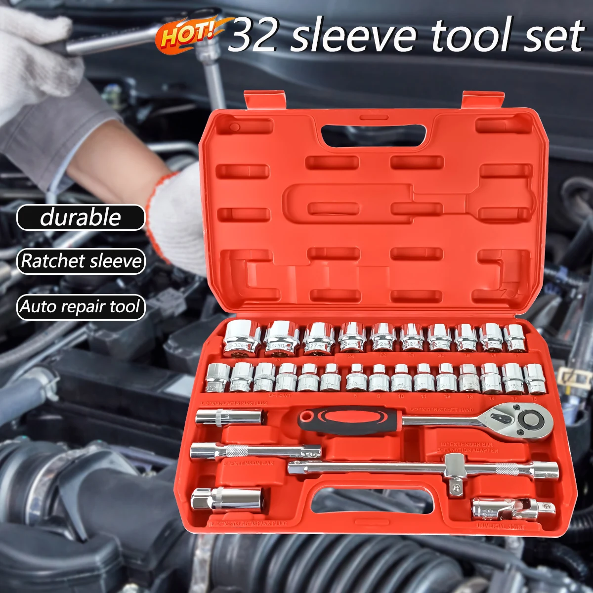 

32 sets of professional automotive repair tool kits, suitable for cars, bicycles and motorcycles, multi-functional solution