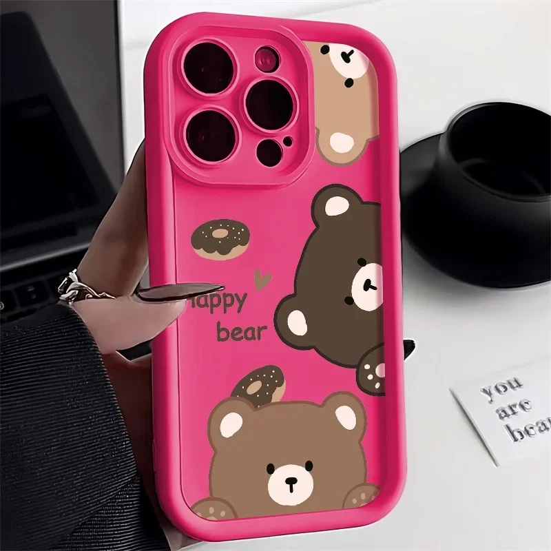 Capa de telefone bonito do urso dos desenhos animados, capa macia do silicone dos doces, iPhone 12, 11, 13, 14, 15 Pro Max, XR, XS, X, 7, 8, 15