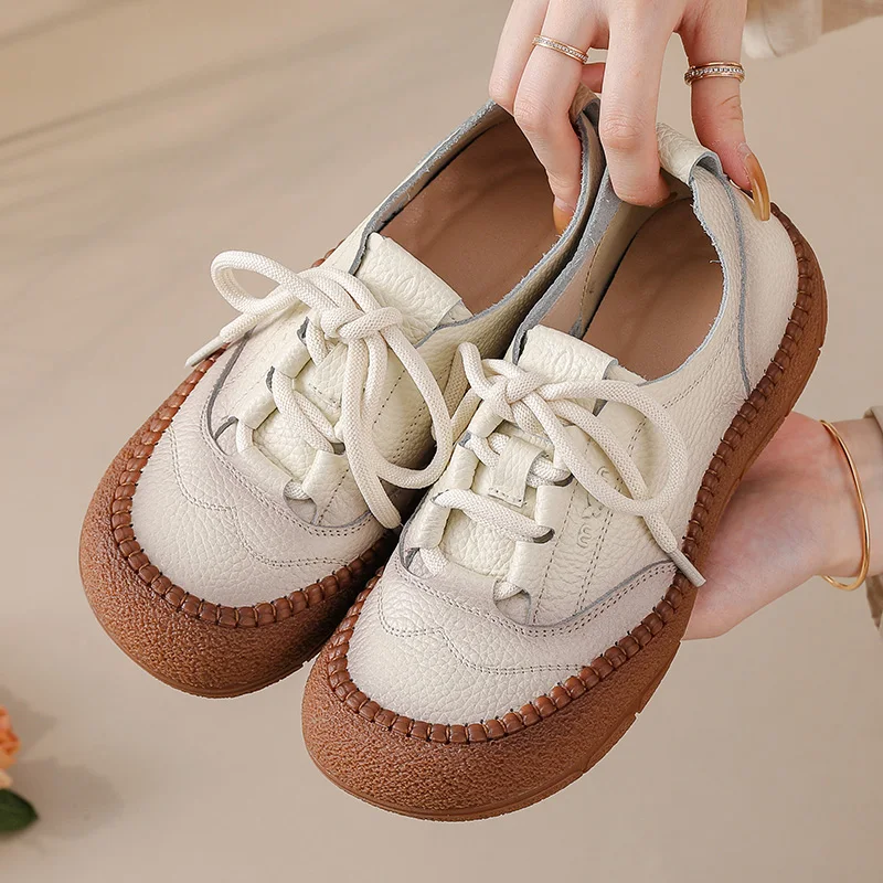 

New autumn tied up flats woman genuine leather moccasins shoes for women luxury comfort flats oxfords shoes ladies casual loafer