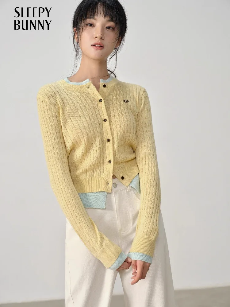 

Faux Two-Piece Crew Neck Sweater Women Short Knit Pullover Top with Long Sleeves Slim Fit Layered Look Jumper Autumn Casual Wear