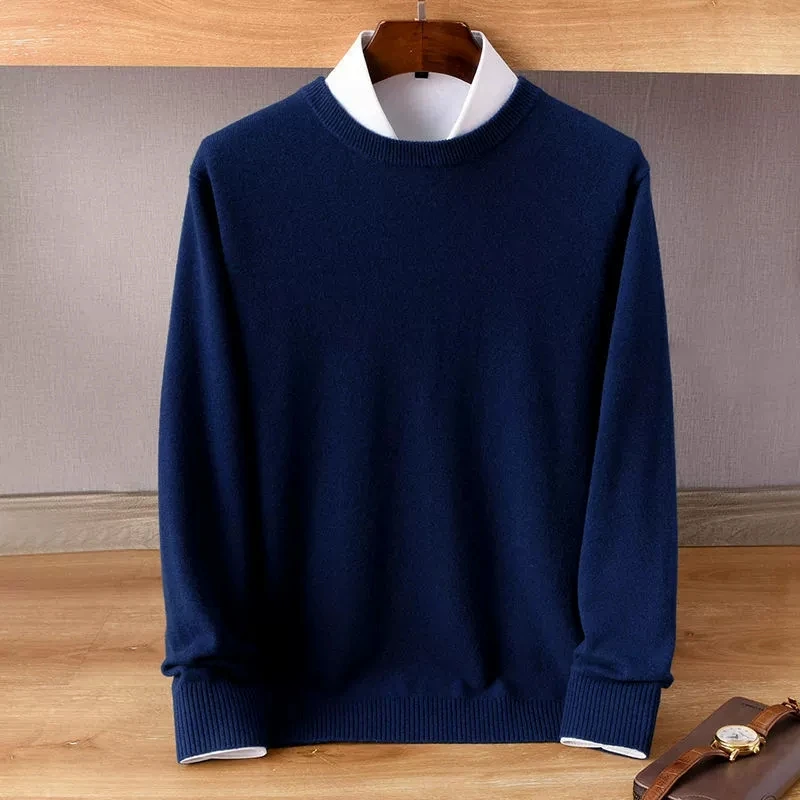 Autunno Inverno Uomo Maglioni morbidi Stile classico di base Business Casual Pullover lavorato a maglia 100% lana Top Maschile Allentato O-Collo Maglione