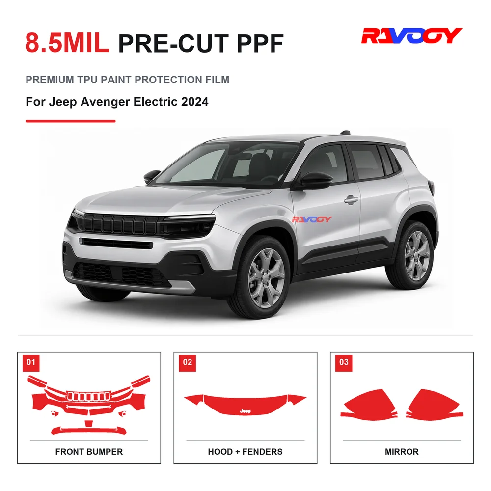 Precut PPF For Jeep Avenger Electric 2024 8.5mil TPU Clear Paint Protection Film Self Healing Hydrophobic UV Stone Chip Guard