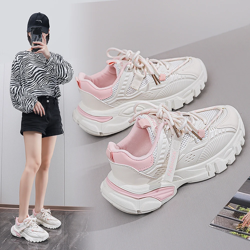 

Platform Sneakers Women Mesh Breathable Sports Ladies Shoes Fashion Thick Sole Clunky Sneaker Casual Running Walking Shoe 2025