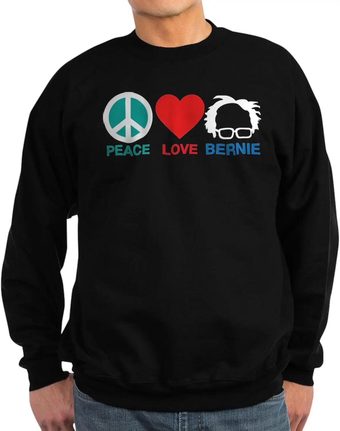 

CafePress Peace, Love,Bernie Джемпер Свитер Классический свитшот с круглым вырезом