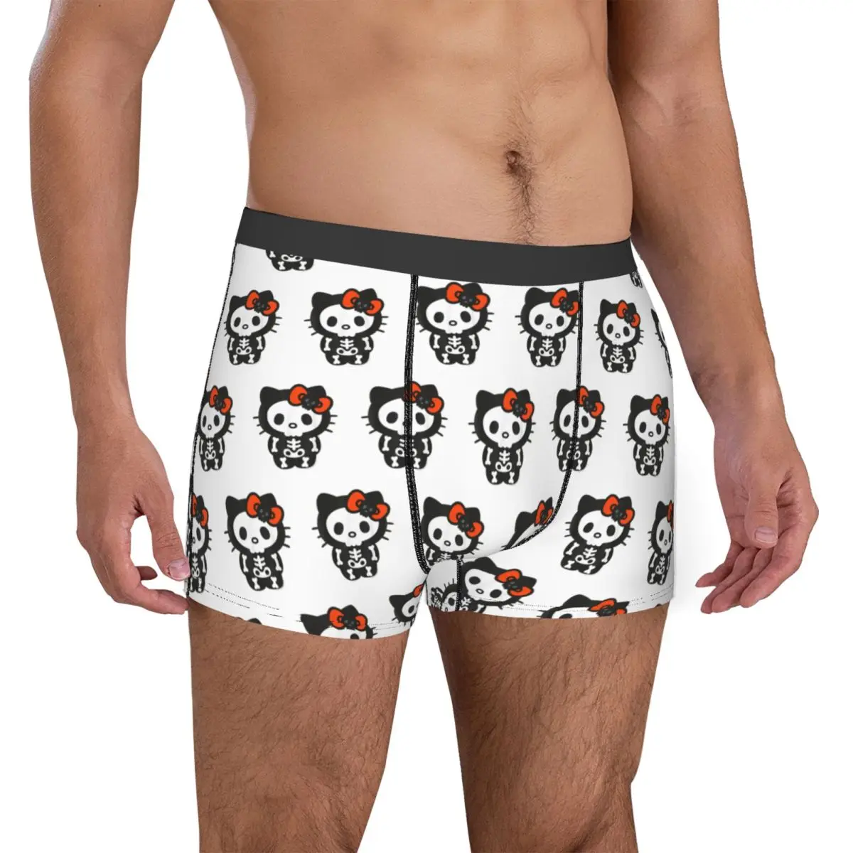 Men Hello Kitty Skeleton Halloween Boxer Briefs Smooth Underwear Printing Funny Breathable Panites