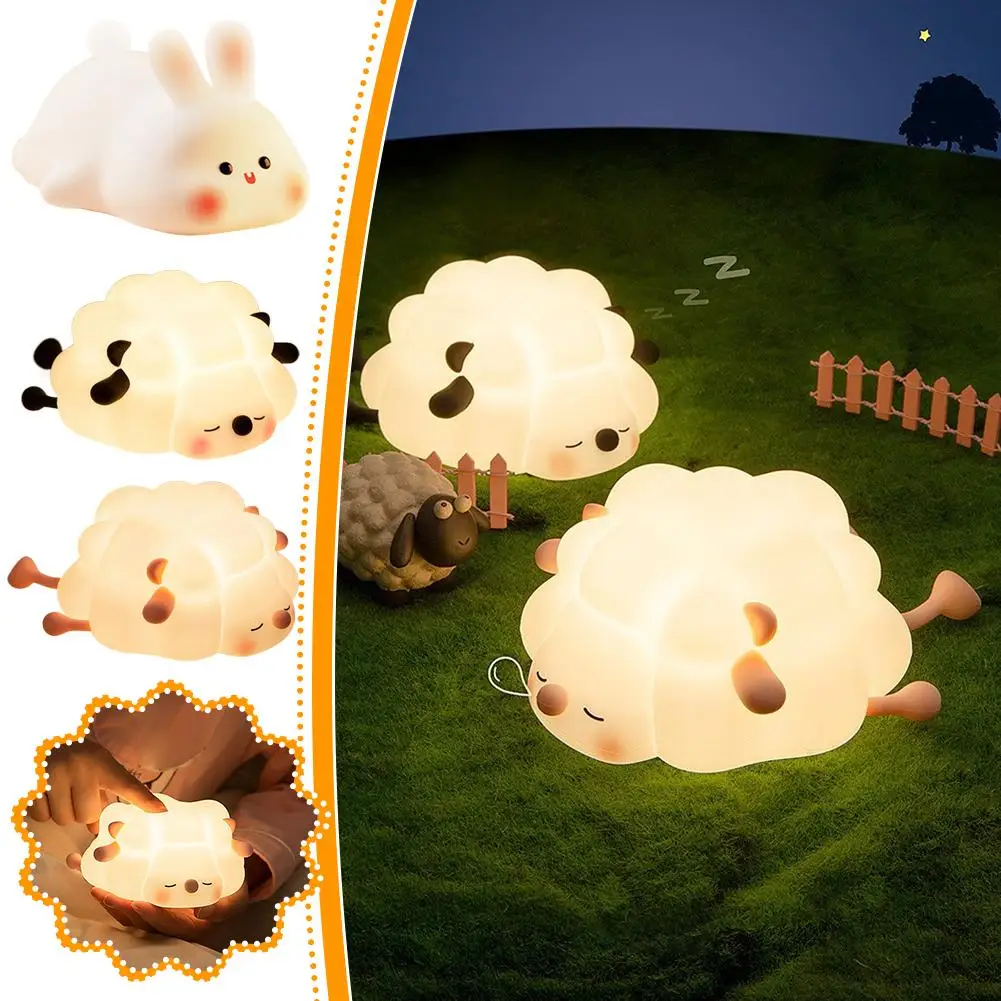 

Soft Squishy Animal Silicone Night Light – USB Rechargeable, Touch Sensor & Dimmable, Timing Function, Sheep/Rabbit/Panda Design