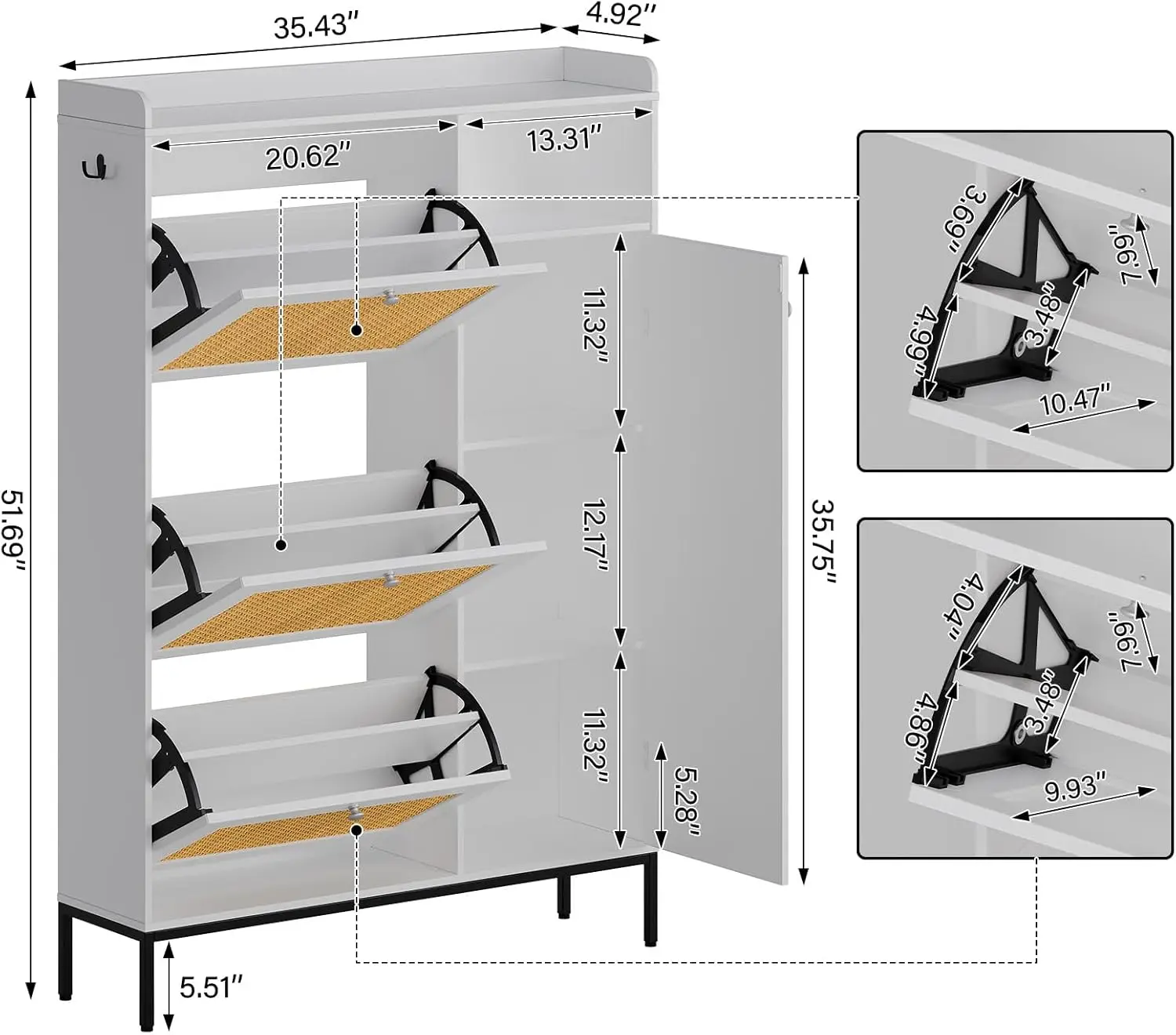 

Rattan Shoe Cabinet, Shoe Cabinets with 3 Flip Drawers, Free Standing Narrow Shoe Storage Organizer with Adjustable Shelves,Hot